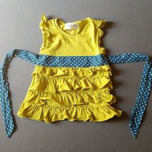 MATILDA JANE GREEN RUFFLE SHIRT W BLUE POLKA DOTS